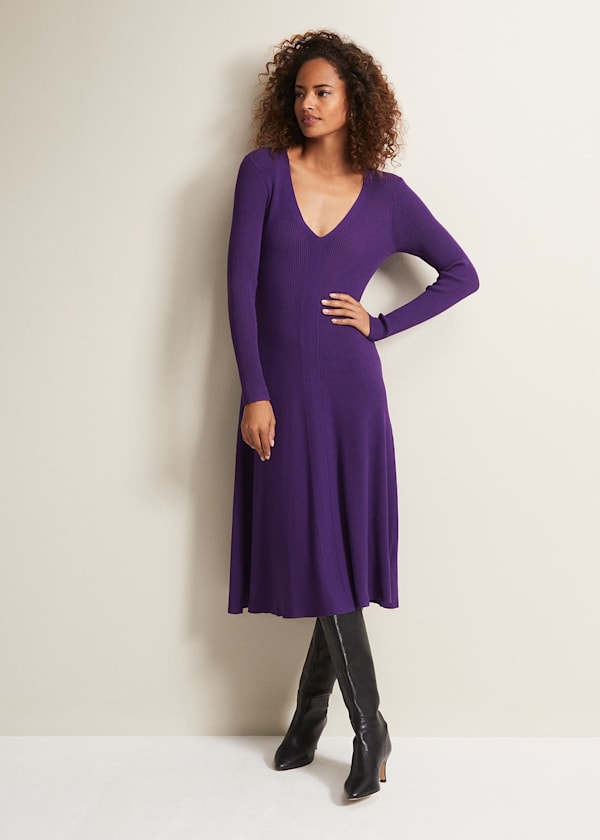 Amberlyn Purple Fit And Flare Midi Dress