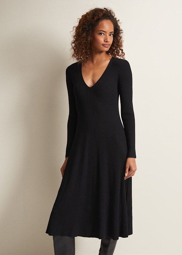 Amberlyn Black Fit And Flare Midi Dress