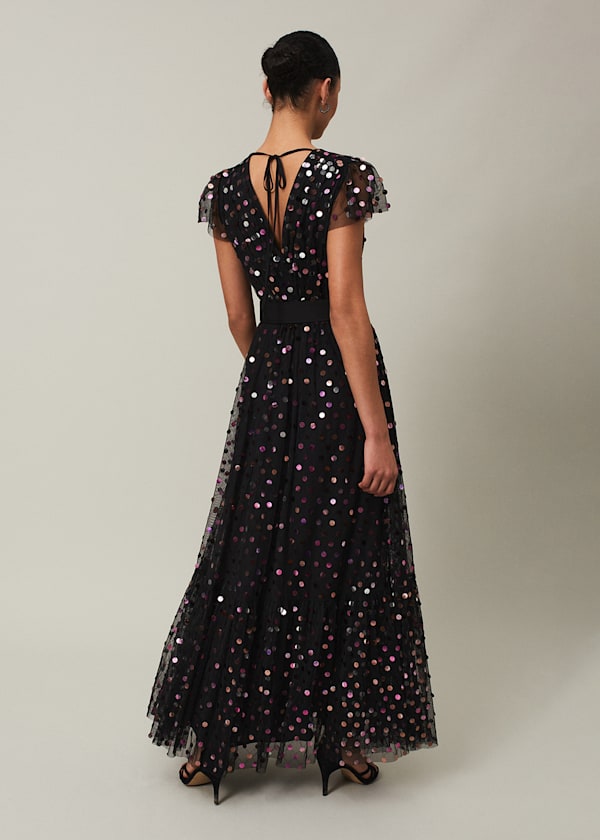 Loren Sequin Spot Tulle Maxi Dress