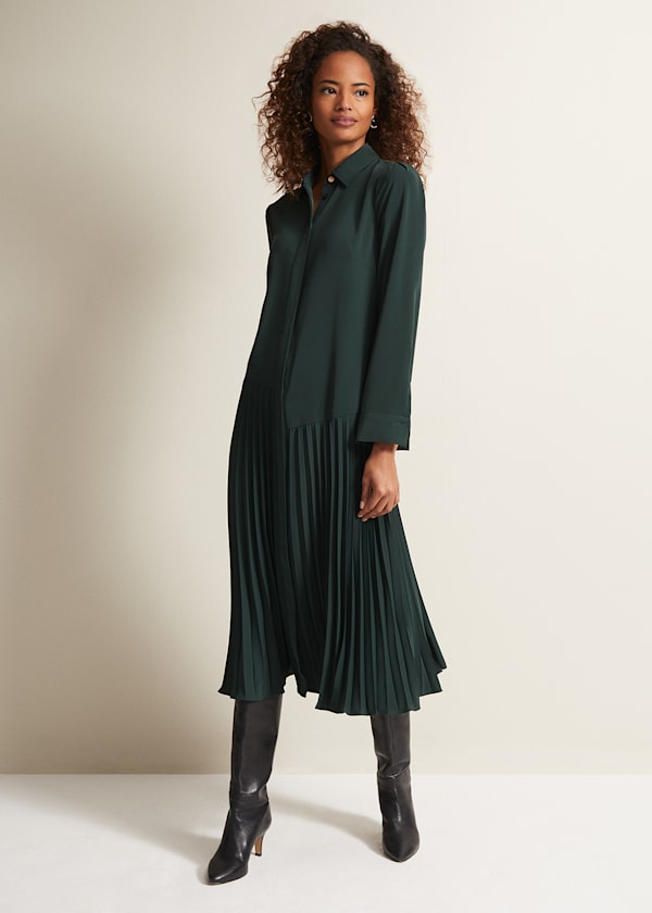 Helena Pleated Shirt Midi Dress