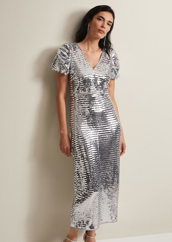 Novalie Silver Sequin Midaxi Dress