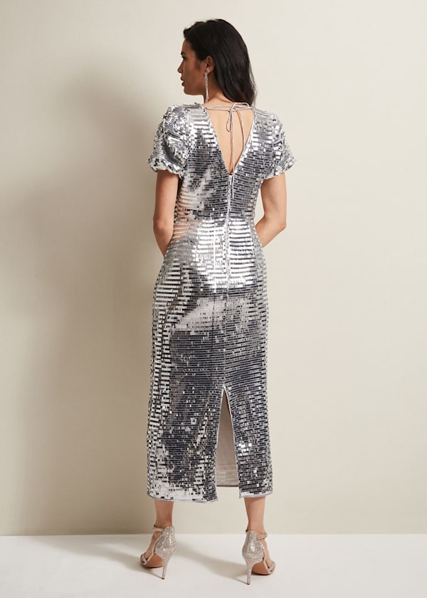 Novalie Silver Sequin Midaxi Dress
