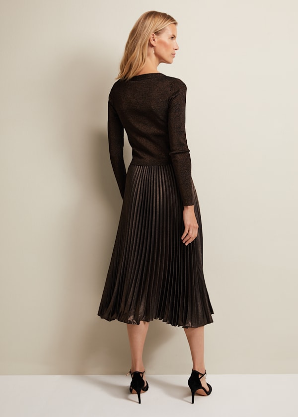 Isla Metallic Pleated Knitted Dress