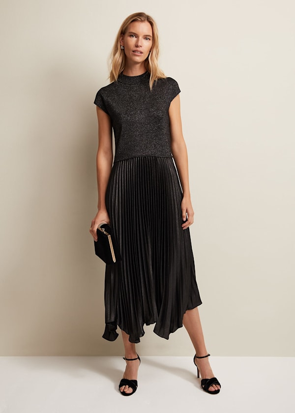 Selena Foil Pleated Midi Dress