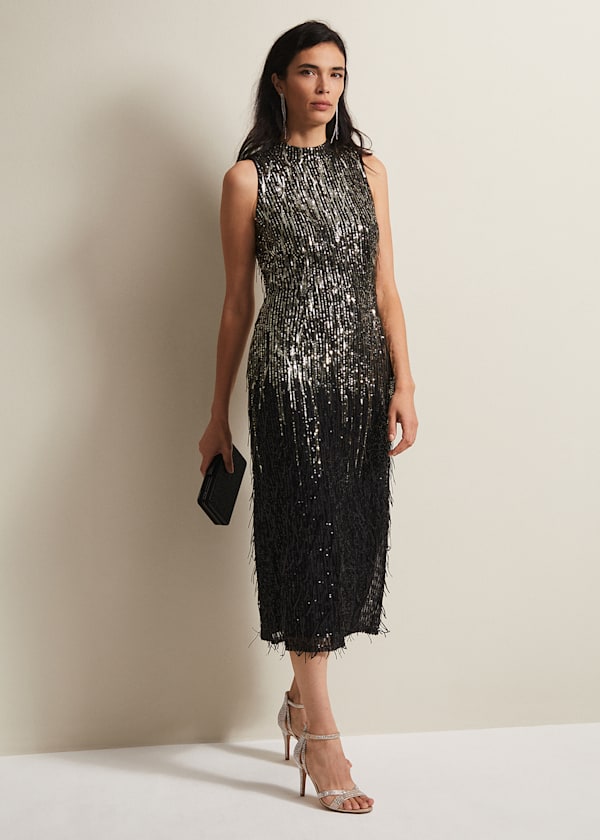 Clover Sequin Fringe Maxi Dress