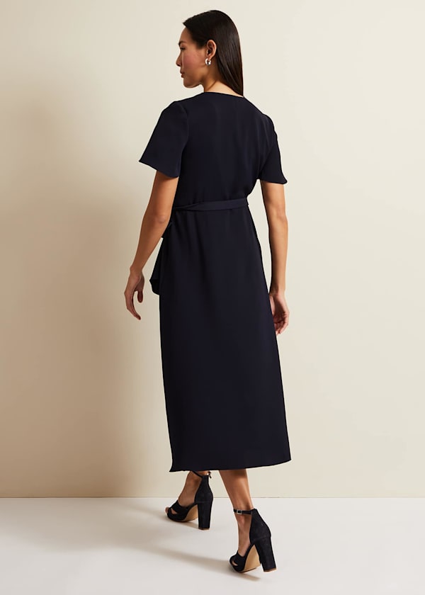Julissa Navy Frill Wrap Dress