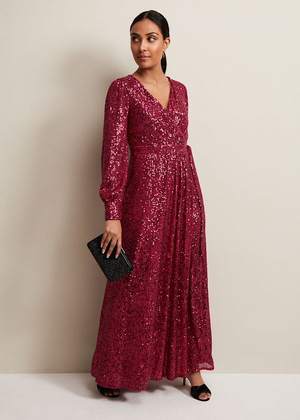 Petite Amily Pink Sequin Maxi Dress