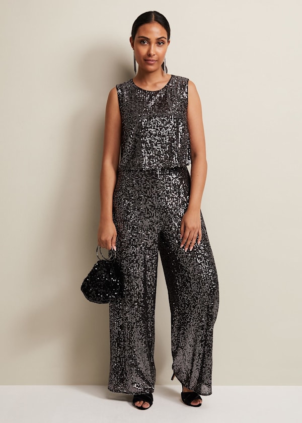 Petite Aubrey Sequin Wide Leg Jumpsuit