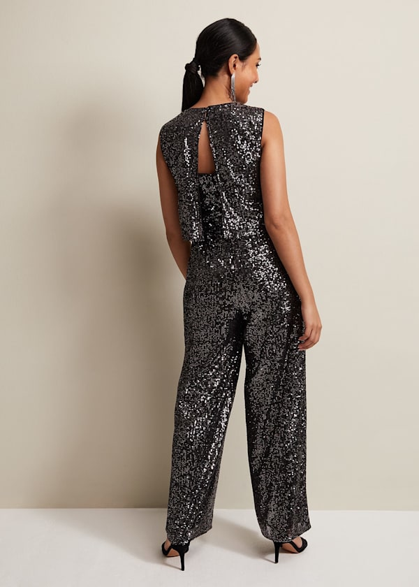 Petite Aubrey Sequin Wide Leg Jumpsuit