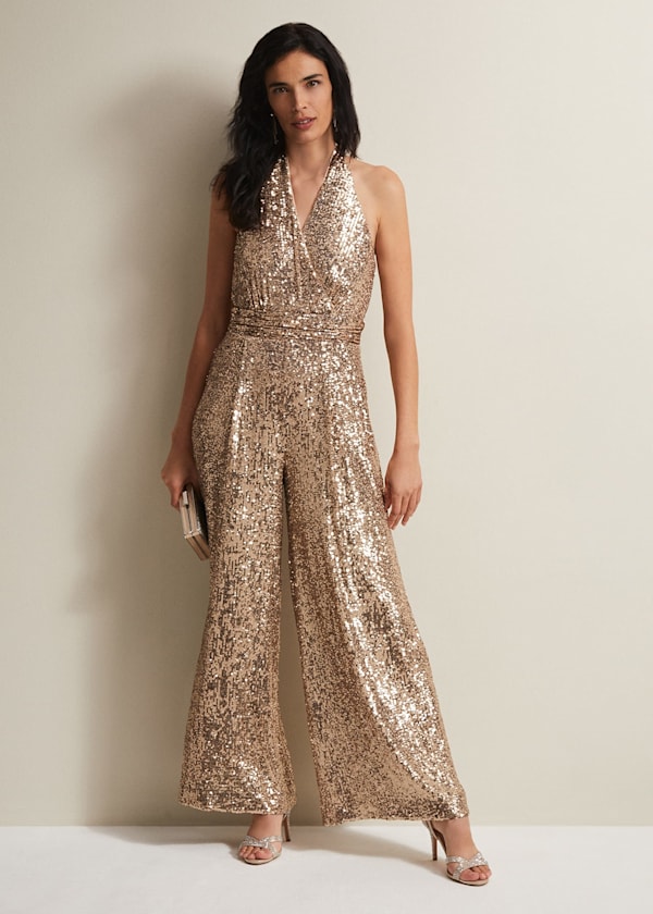 Gold discount formal jumpsuit