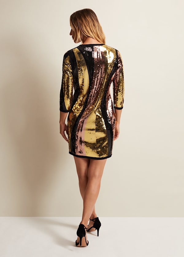 Cassey Rainbow Wave Sequin Dress