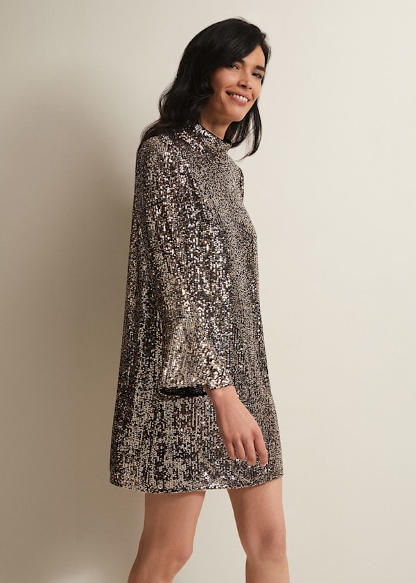 Sequin Print Evening Dresses for Women with Sleeves