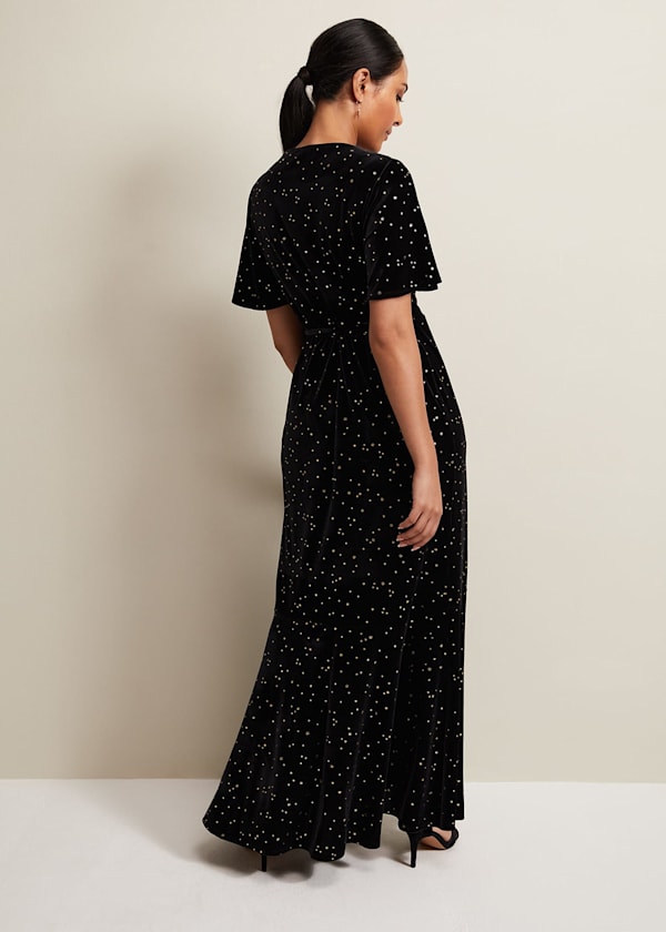 Petite Holly Velvet Star Wrap Maxi Dress