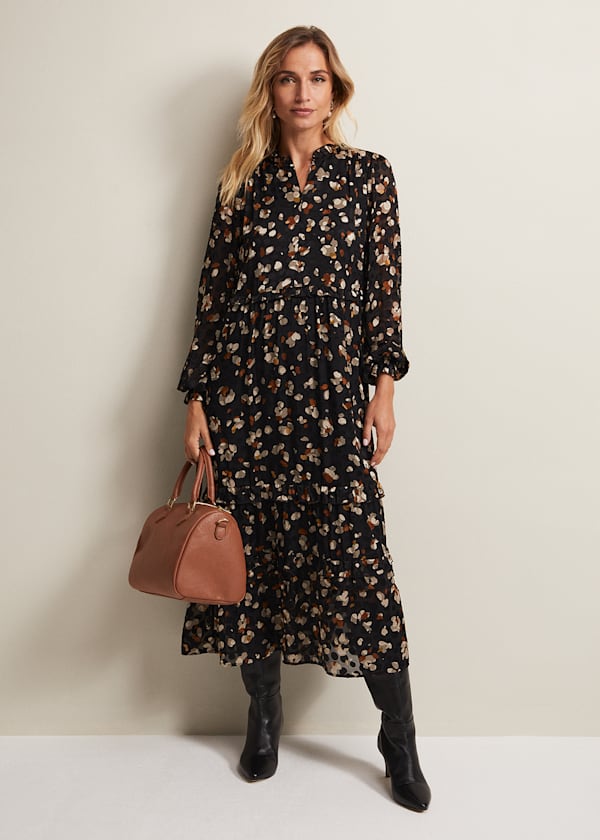 Karsyn Leopard Spot Textured Midi Dress