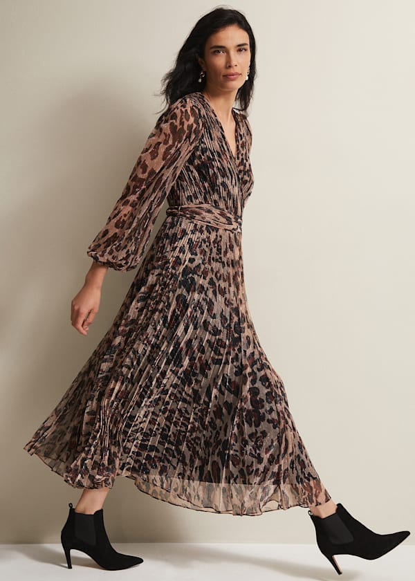 Jovie Leopard Print Plisse Maxi Dress