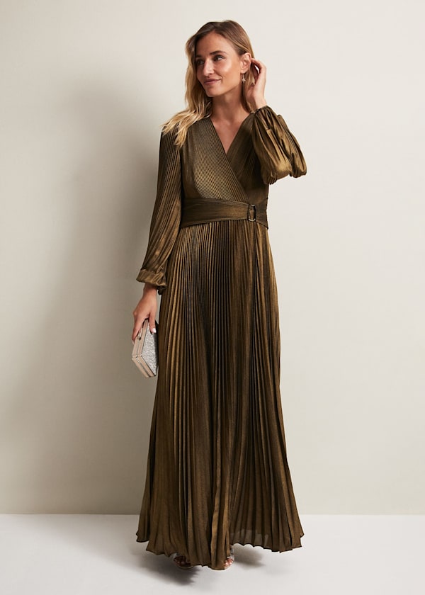 Adrianna Foil Pleated Maxi Dress