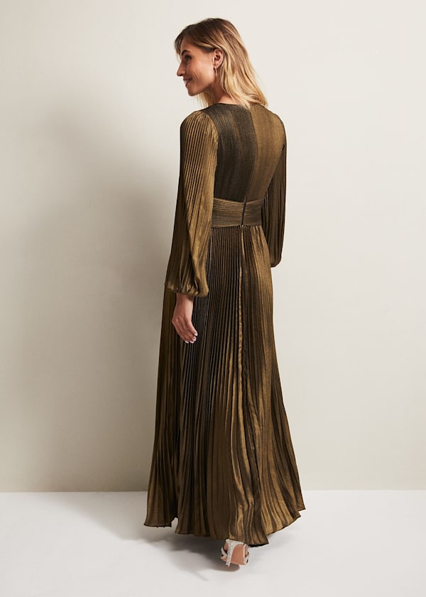 Adrianna Foil Pleated Maxi Dress