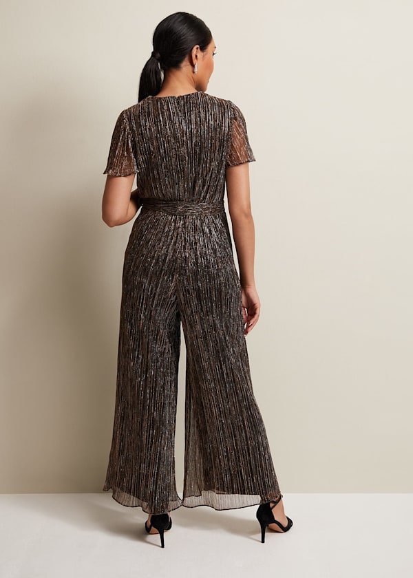 Petite Stella Bronze Plisse Jumpsuit