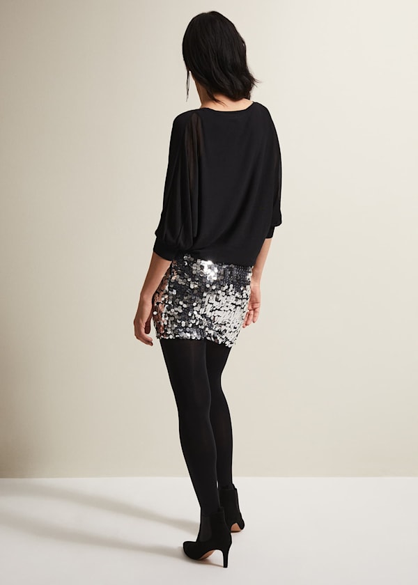 Becca Silver Sequin Batwing Mini Dress