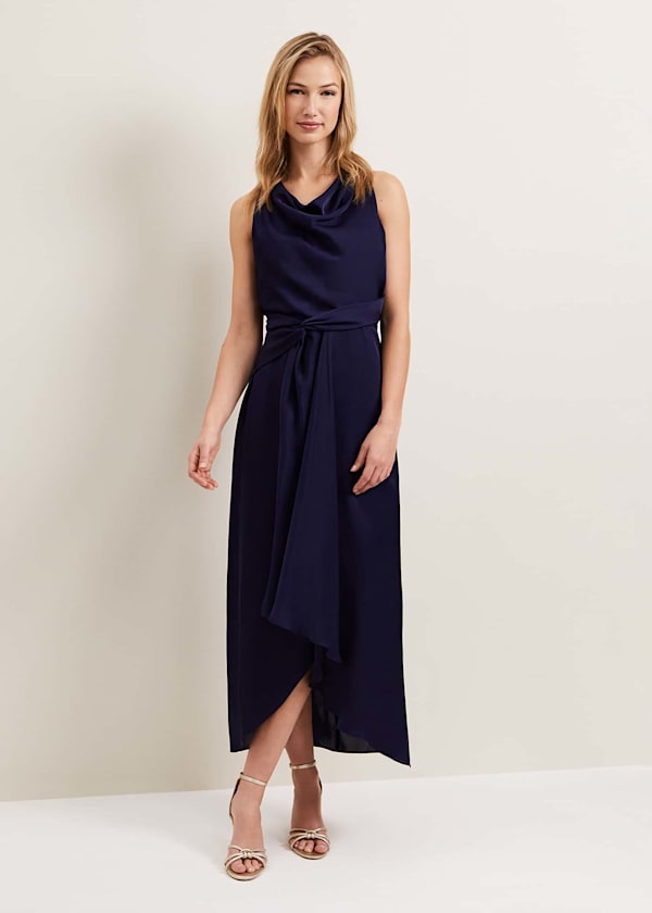 Daliah High Neck Satin Midi Dress