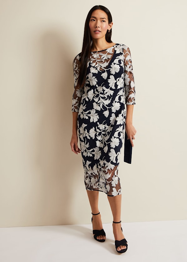 Irina Floral Mesh Midi Dress