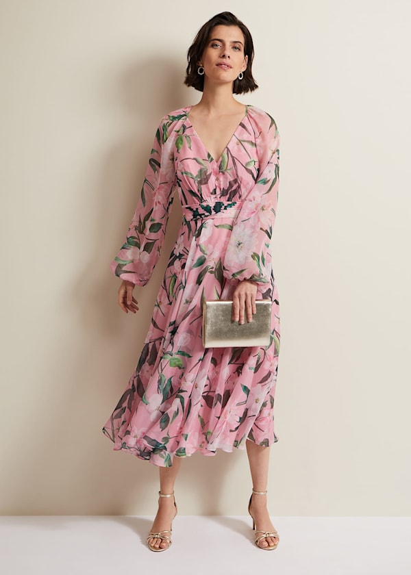 Lina Printed Long Sleeve Midi Dress