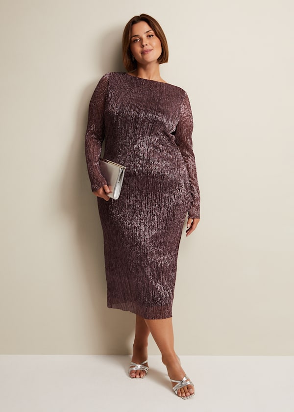 Alix Pink Plisse Midi Dress