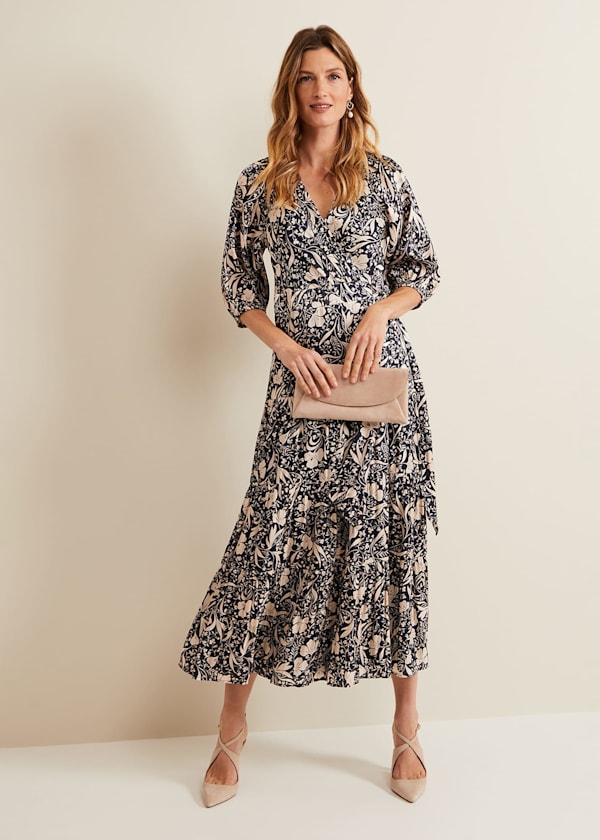 Kezia Satin Floral Wrap Dress