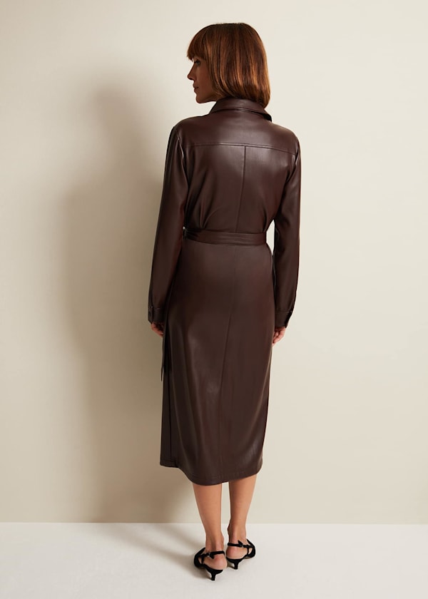 Dila Faux Leather Shirt Midi Dress