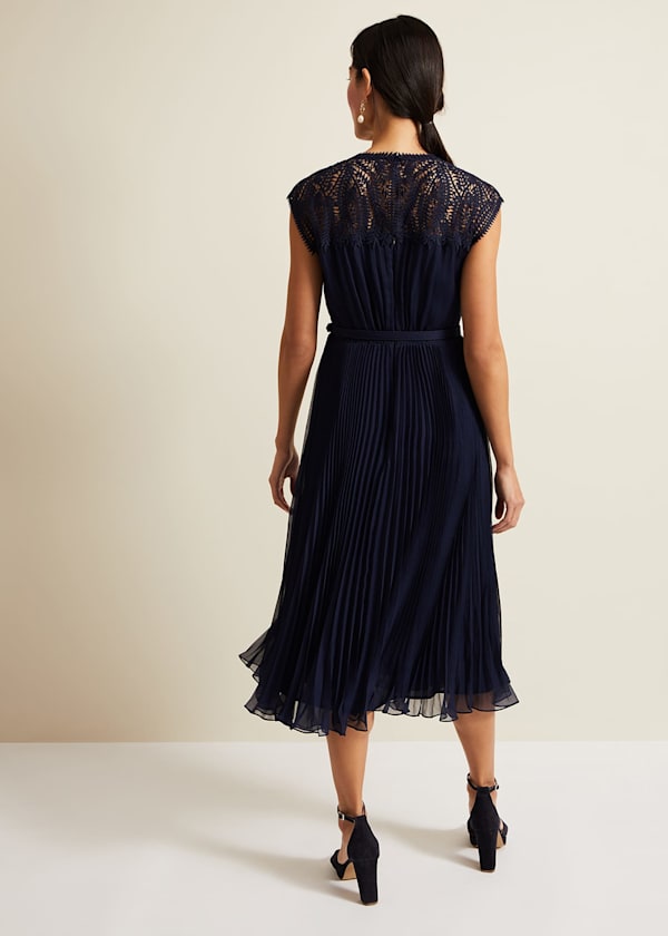 Makaela Pleat Embroidered Dress