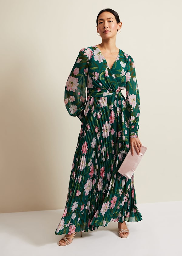 Rosa Floral Pleat Maxi Dress