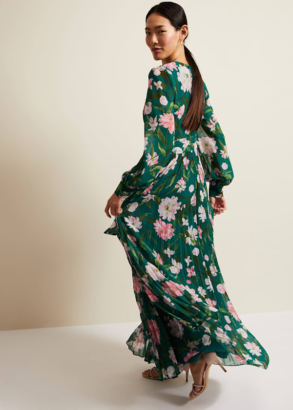 Rosa Floral Pleat Maxi Dress