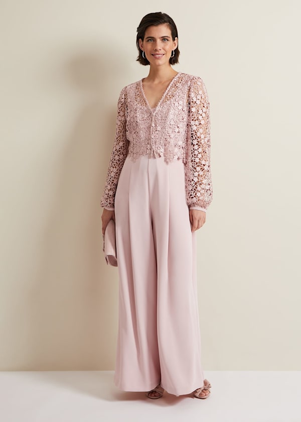 Mariposa Pale Pink Lace Jumpsuit