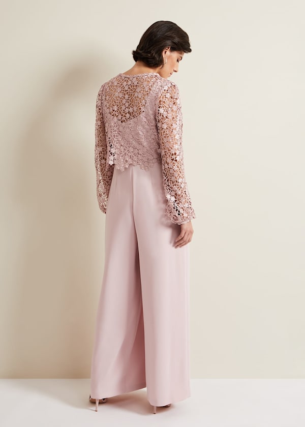 Mariposa Pale Pink Lace Jumpsuit