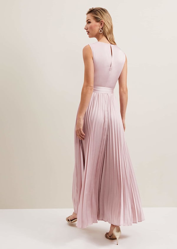 Bonnie Pleated Wrap Satin Maxi Dress