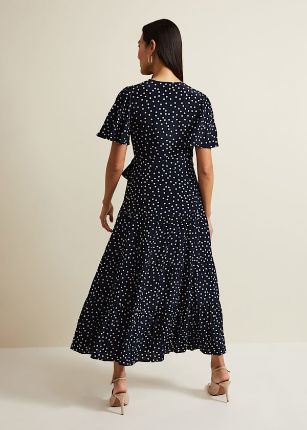  Jenna Black Spot Wrap Midaxi Dress