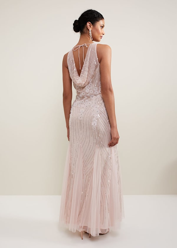 Lexi Ditsy Beaded Cowl Maxi Dress