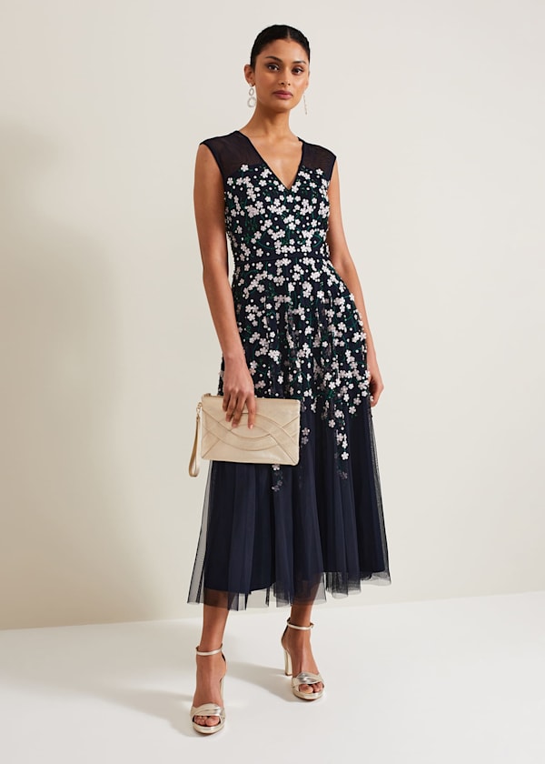 Ellen Blossom Beaded Midi Dress