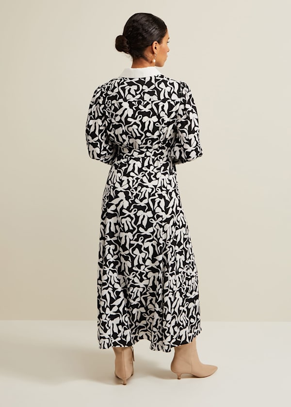 Petite Bonnie Black Bow Shirt Midi Dress