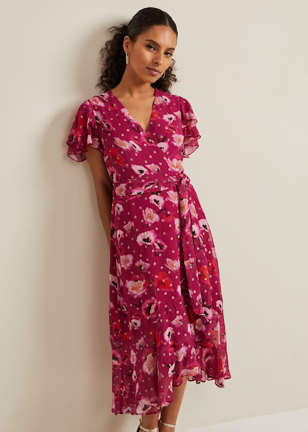 Phase Eight Petite Simara Pleated Midi Dress, Latte/Navy at John Lewis &  Partners