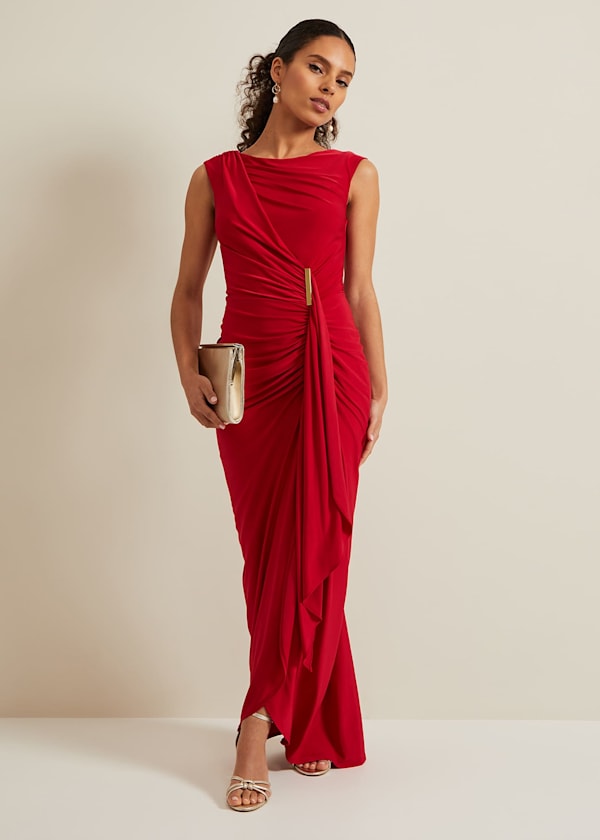 Emaline Ruched Bodycon Dress in Red