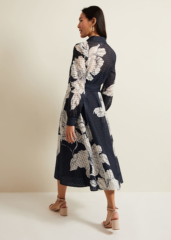 Natalie Navy Floral Shirt Midi Dress