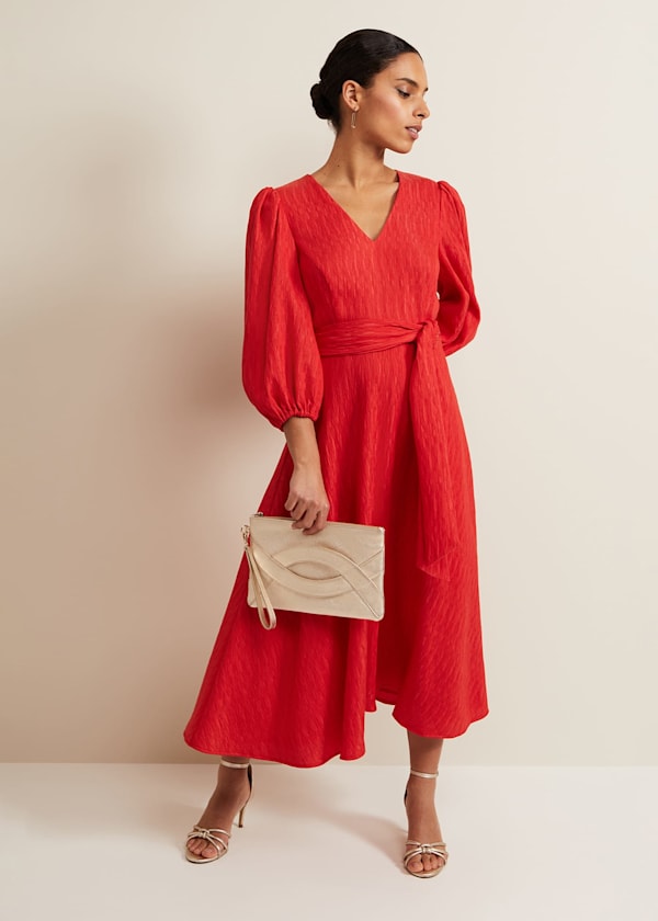 Petite Marilyn Puff Sleeve Midi Dress