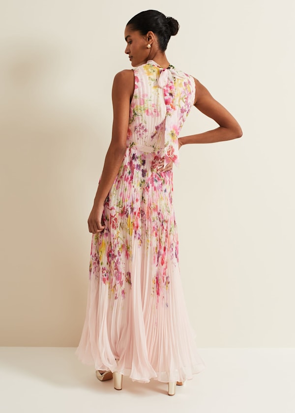 Dahlia Print Pleat Midaxi Dress