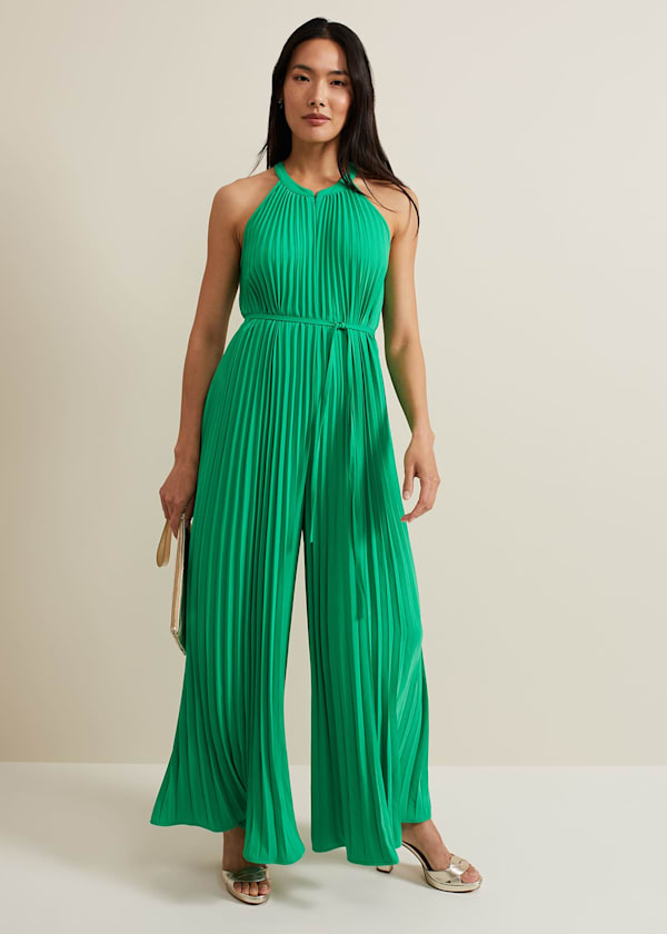 Brea Green Pleat  Jumpsuit