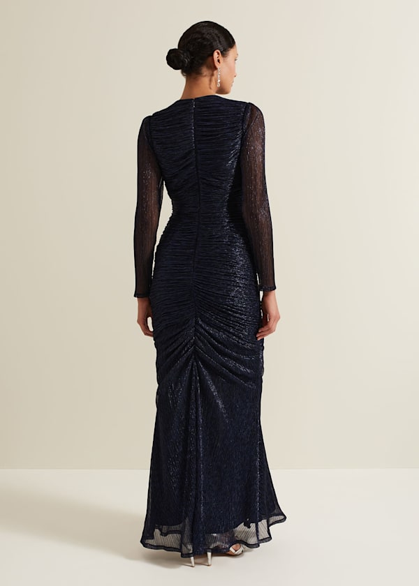 Shannia Ruched Shimmer Maxi Dress