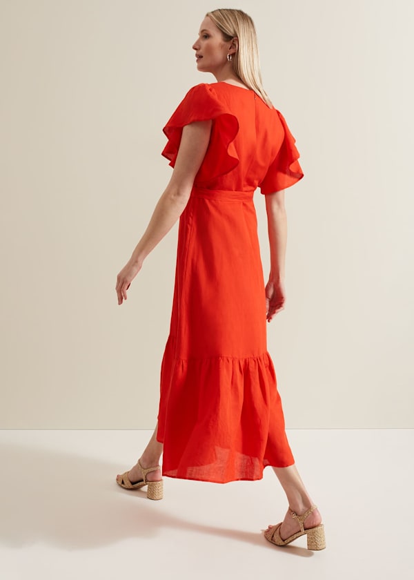 Morgan Red Linen Midi Dress