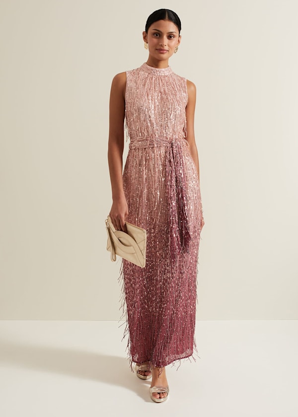 Becka Fringe Sequin Maxi Dress