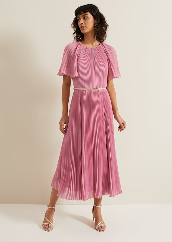 Kathleen Pleated Plain Midi Dres