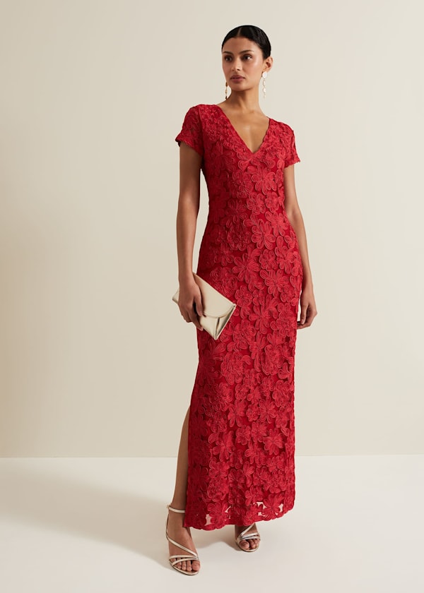 Janice Red Tapework Maxi Dress